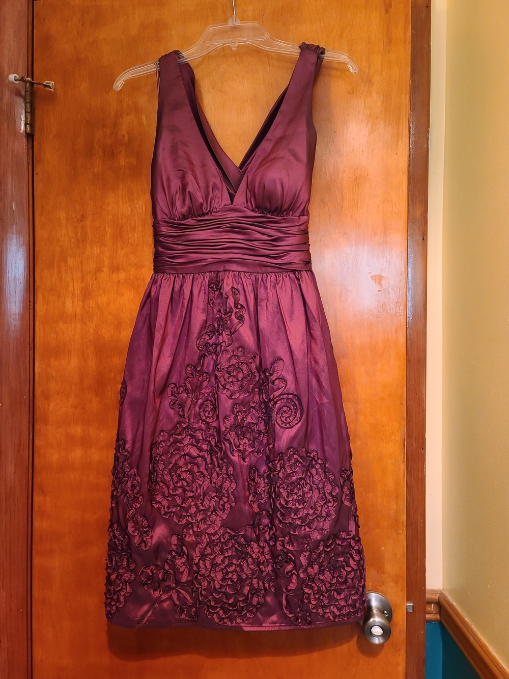 Papell Boutique Plum Sleeveless V-Neck Embroidered Midi Dress
